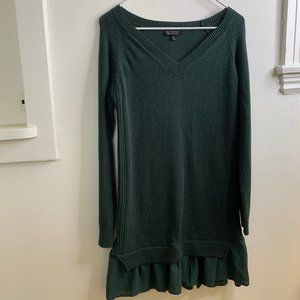 Topshop Hunter Green Woven Hem V-Neck Dress